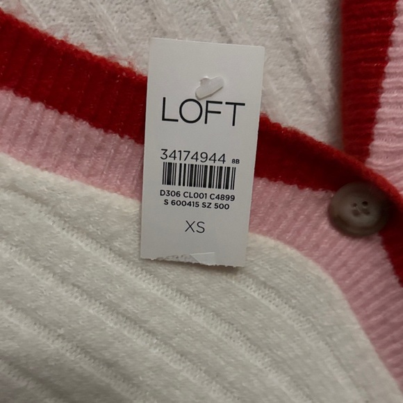 LOFT Cream Cardigan with Red and Pink Trim - Picture 2 of 2